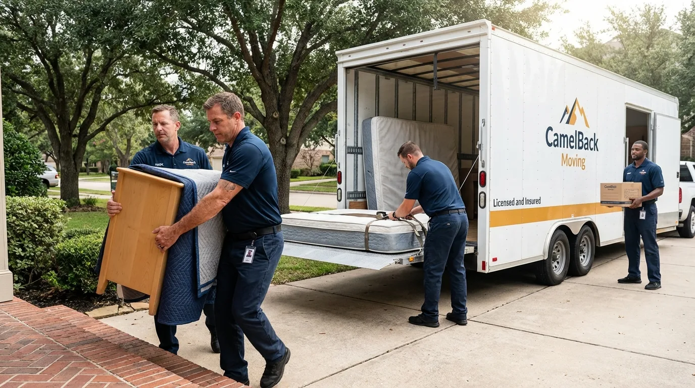 Crew loading residential truck for cross-state move from Glenmora, LA