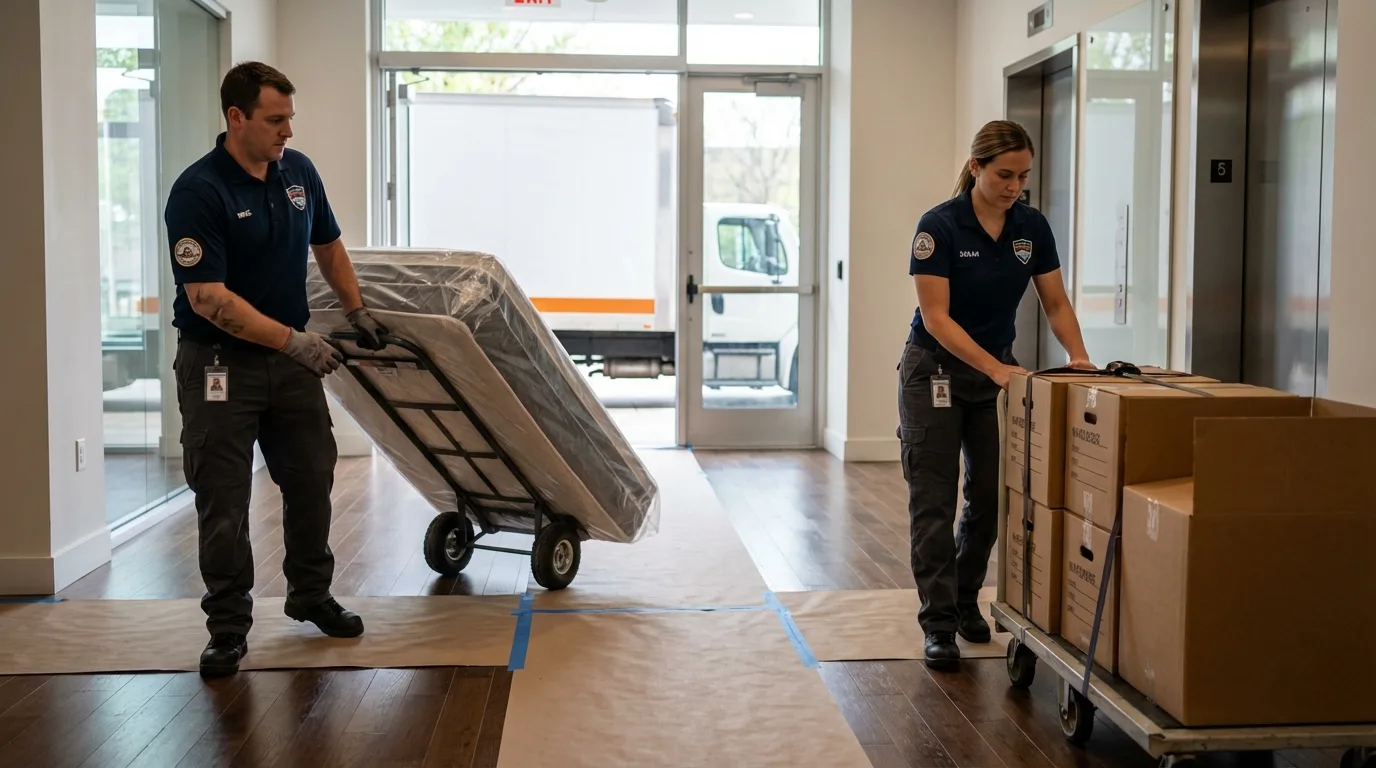 Professional apartment movers loading elevator in Glenmora, LA