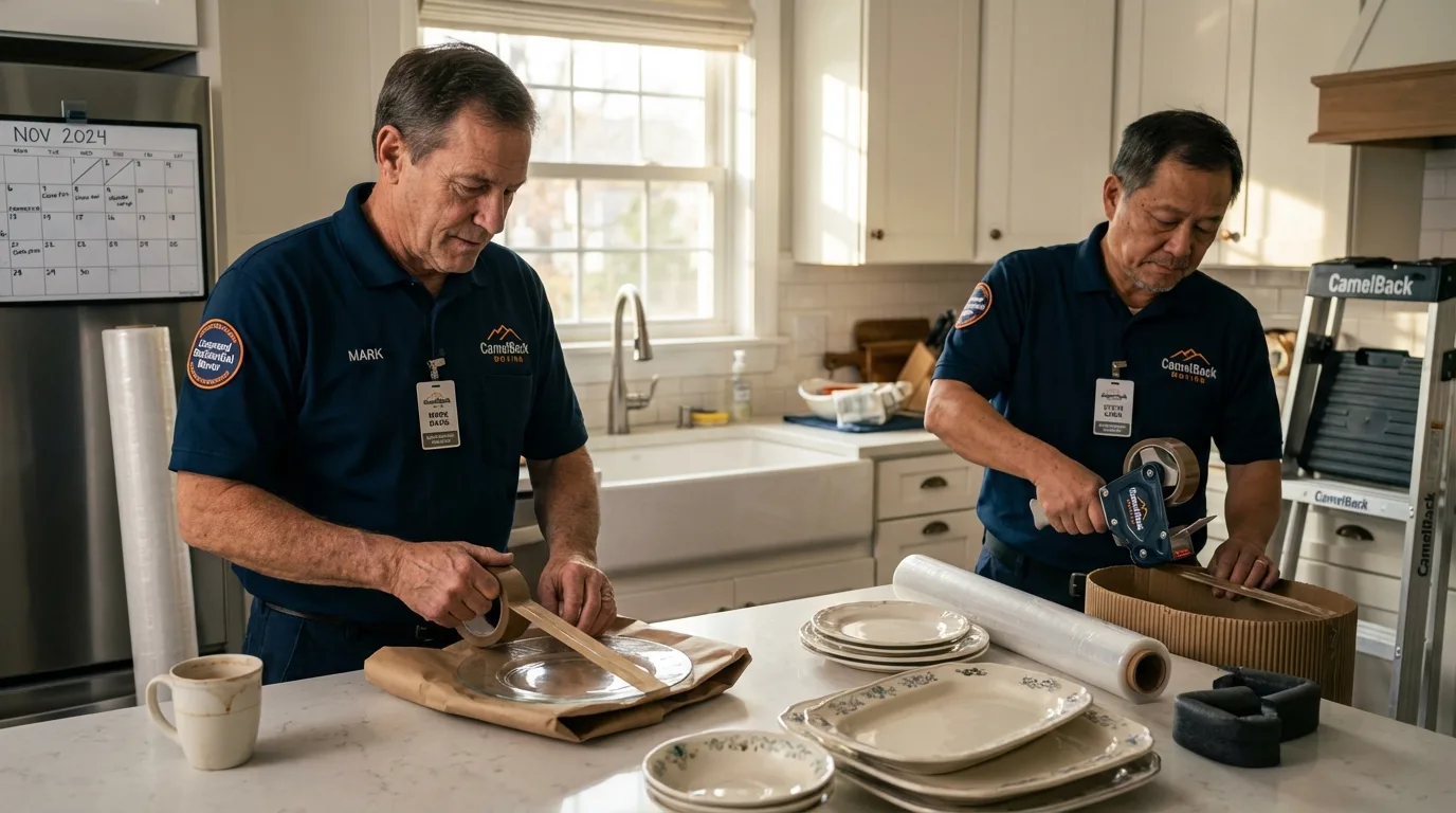 Professional crew packing kitchen dishware in Glenmora, LA