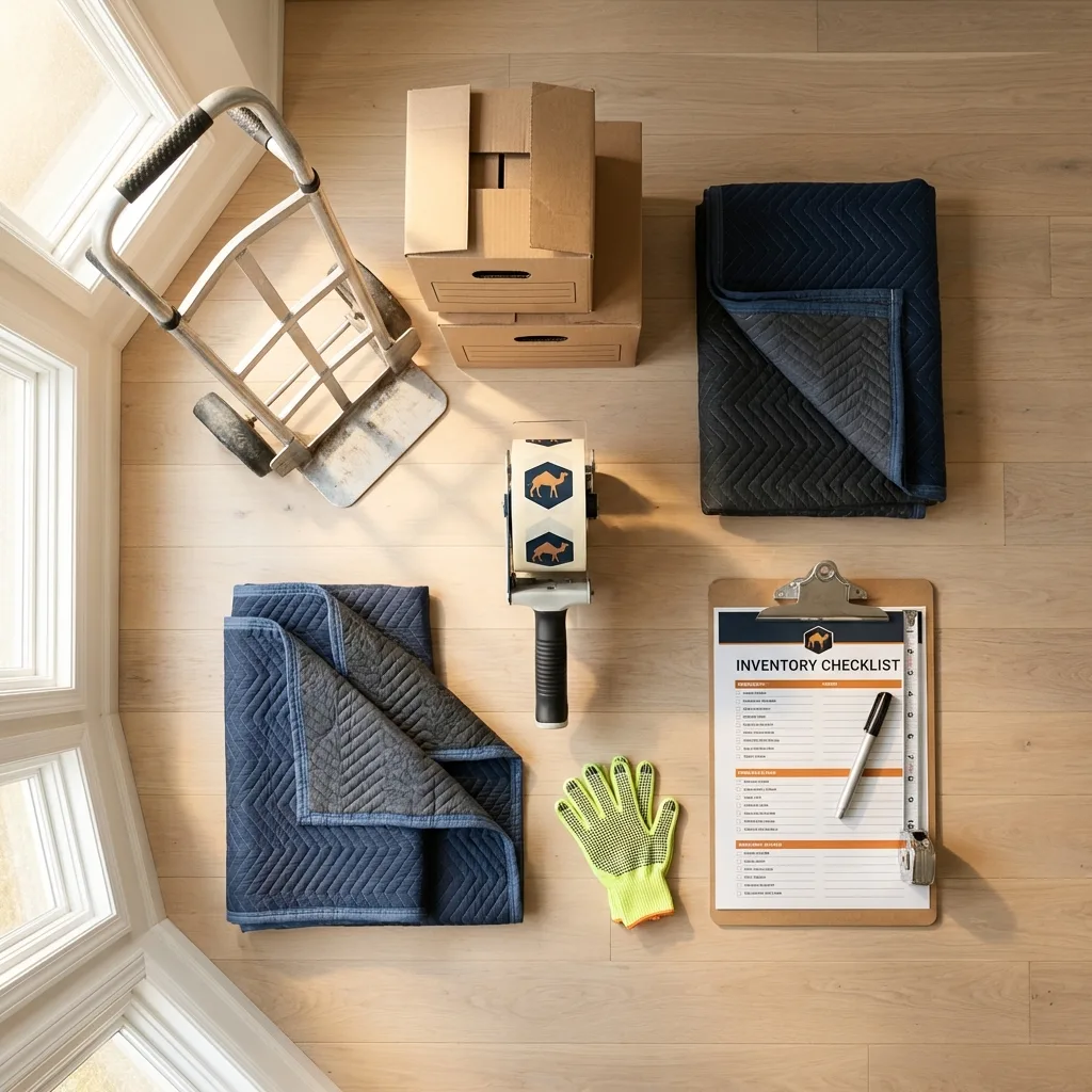 Professional moving supplies and packing materials layout for Glenmora residential relocations